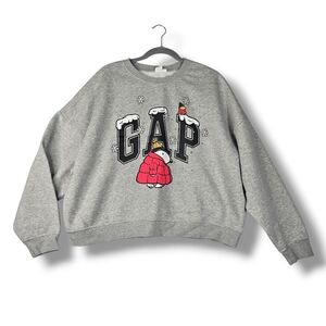 Gap Snoopy Cute Winter Puffer Jacket Oversize Gray Sweatshirt Womens XL